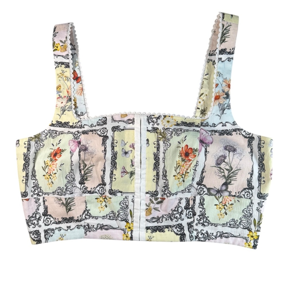 NWT Avec Les Filles L Corset Top Cropped Floral Print Coquette Cottagecore - Picture 3 of 10
